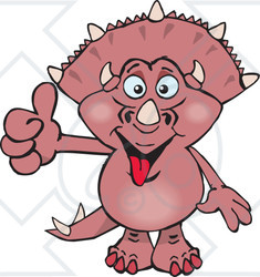 Clipart of a Happy Pink Triceratops Dinosaur Giving a Thumb up - Royalty Free Vector Illustration
