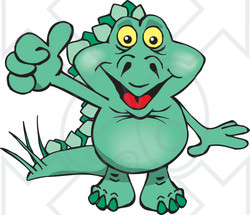 Clipart of a Happy Green Stegosaur Dinosaur Giving a Thumb up - Royalty Free Vector Illustration