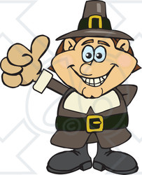 Clipart of a Happy Male Thanksgiving Pilgrim Giving a Thumb up - Royalty Free Vector Illustration