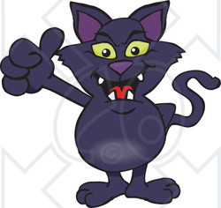 Clipart of a Black Cat Giving a Thumb up - Royalty Free Vector Illustration