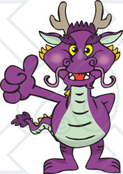 Clipart of a Purple Dragon Giving a Thumb up - Royalty Free Vector Illustration