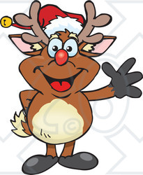 Clipart of a Happy Rudolph Christmas Reindeer Waving - Royalty Free Vector Illustration