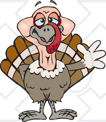 Clipart of a Happy Turkey Bird Waving - Royalty Free Vector Illustration