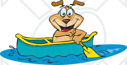 Clipart of a Sparkey Dog Paddling a Canoe - Royalty Free Vector Illustration
