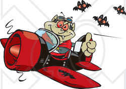 Clipart of a Happy Vampire Holding a Thumb up and Flying a Plane with Bats - Royalty Free Vector Illustration