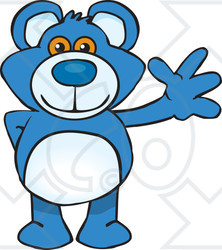 Clipart of a Blue Teddy Bear Waving - Royalty Free Vector Illustration