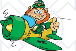 Clipart of a Happy Leprechaun Holding a Thumb up and Flying a Plane - Royalty Free Vector Illustration