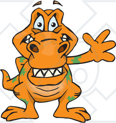 Clipart of a Happy Orange Tyrannosaurus Rex Waving - Royalty Free Vector Illustration