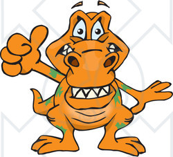 Clipart of a Happy Orange Tyrannosaurus Rex Holding a Thumb up - Royalty Free Vector Illustration