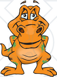 Clipart of a Happy Orange Tyrannosaurus Rex - Royalty Free Vector Illustration