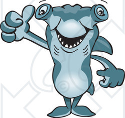 Clipart of a Hammerhead Shark Holding a Thumb up - Royalty Free Vector Illustration