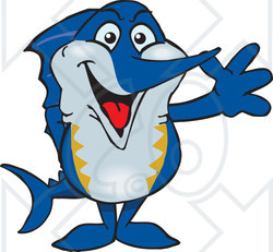 Clipart of a Happy Marlin Fish Waving - Royalty Free Vector Illustration