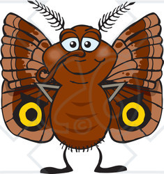 Clipart of a Happy Brown Moth - Royalty Free Vector Illustration