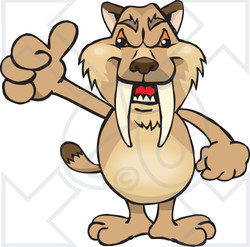 Clipart of a Saber Toothed Tiger Holding a Thumb up - Royalty Free Vector Illustration