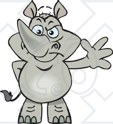 Clipart of a Happy Rhino Standing and Waving - Royalty Free Vector Illustration