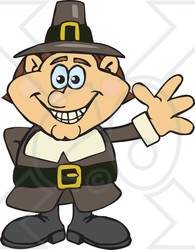 Clipart of a Happy Male Thanksgiving Pilgrim Waving - Royalty Free Vector Illustration