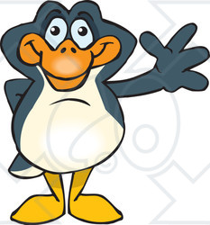 Clipart of a Happy Penguin Waving - Royalty Free Vector Illustration