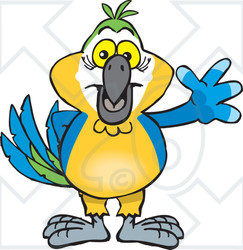 Clipart of a Blue and Yellow Macaw Parrot Waving - Royalty Free Vector Illustration