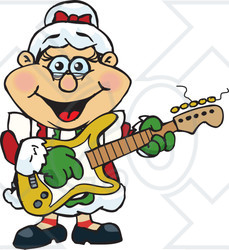 Clipart of a Happy Mrs Claus Playing Christmas Music on an Electric Guitar - Royalty Free Vector Illustration
