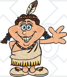 Clipart of a Happy Native American Indian Woman Waving - Royalty Free Vector Illustration