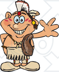 Clipart of a Happy Native American Indian Man Waving - Royalty Free Vector Illustration