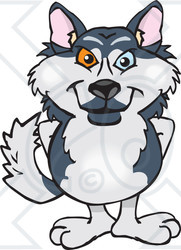 Clipart of a Happy Husky Dog Standing - Royalty Free Vector Illustration