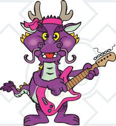 Clipart of a Purple Dragon Playing an Electric Guitar - Royalty Free Vector Illustration