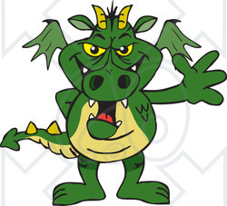 Clipart of a Green Dragon Standing and Waving - Royalty Free Vector Illustration