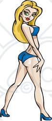 Clipart of a Blond White Woman Walking in a Blue Bikini and Heels - Royalty Free Vector Illustration