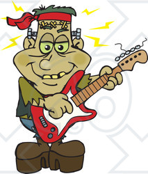 Clipart of a Happy Frankenstein Playing an Electric Guitar - Royalty Free Vector Illustration