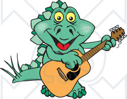 Clipart of a Happy Steagosaur Dinosaur Playing an Acoustic Guitar - Royalty Free Vector Illustration