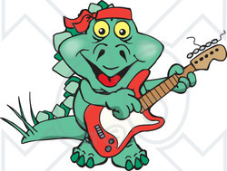 Clipart of a Happy Steagosaur Dinosaur Playing an Electric Guitar - Royalty Free Vector Illustration