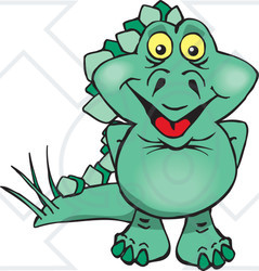 Clipart of a Happy Green Steagosaur Dinosaur - Royalty Free Vector Illustration