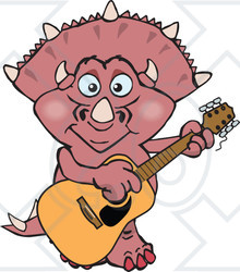 Clipart of a Happy Triceratops Dinosaur Playing an Acoustic Guitar - Royalty Free Vector Illustration