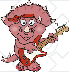 Clipart of a Happy Triceratops Dinosaur Playing an Electric Guitar - Royalty Free Vector Illustration