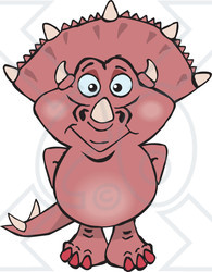 Clipart of a Happy Pink Triceratops Dinosaur - Royalty Free Vector Illustration