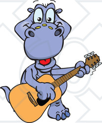 Clipart of a Happy Apatosaurus Dinosaur Playing an Acoustic Guitar - Royalty Free Vector Illustration