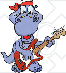 Clipart of a Happy Apatosaurus Dinosaur Playing an Electric Guitar - Royalty Free Vector Illustration