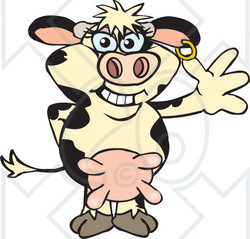 Clipart of a Happy Holstein Cow Standing and Waving - Royalty Free Vector Illustration