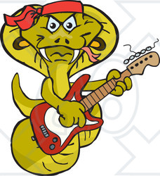 Clipart of a Happy Cobra Playing an Electric Guitar - Royalty Free Vector Illustration