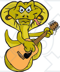 Clipart of a Happy Cobra Playing an Acoustic Guitar - Royalty Free Vector Illustration