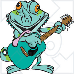 Clipart of a Happy Chameleon Lizard Playing an Acoustic Guitar - Royalty Free Vector Illustration