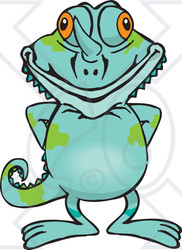 Clipart of a Happy Chameleon Lizard Standing - Royalty Free Vector Illustration