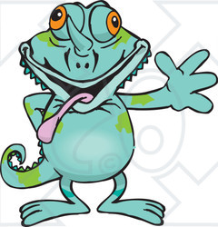 Clipart of a Happy Chameleon Lizard Waving - Royalty Free Vector Illustration