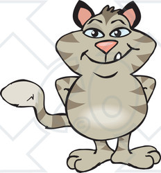 Clipart of a Happy Striped Tabby Cat Standing - Royalty Free Vector Illustration