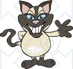 Clipart of a Friendly Waving Siamese Cat - Royalty Free Vector Illustration