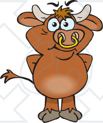 Clipart of a Happy Brown Bull Standing - Royalty Free Vector Illustration