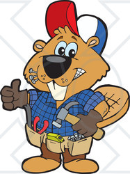 Clipart of a Happy Builder Beaver Giving a Thumb up - Royalty Free Vector Illustration
