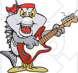 Clipart of a Bream Fish Playing an Electric Guitar - Royalty Free Vector Illustration