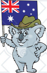 Clipart of a Happy Koala Holding up an Australian Flag - Royalty Free Vector Illustration